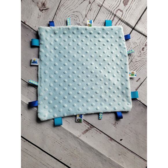 Baby blue train tag lovey blanket mink dot fabric handmade new - Picture 1 of 5